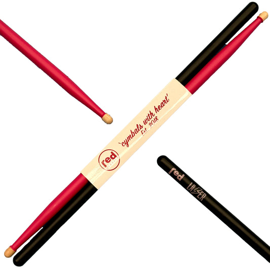 Red Drumsticks Lazer  Pink and Black 5A Acorn Tip